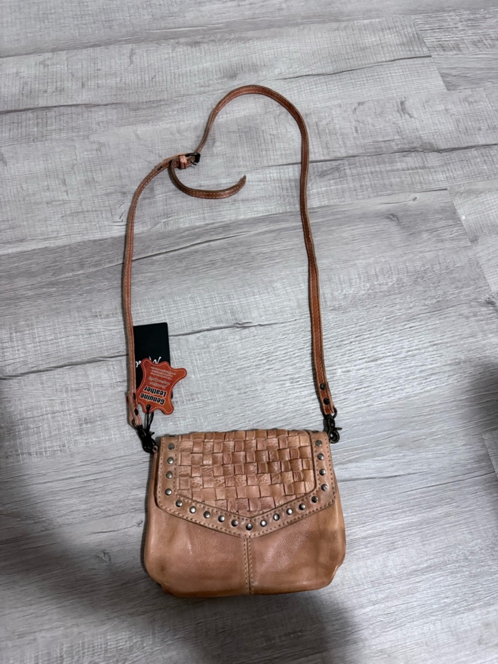 Never Mind! Tan Genuine Leather Crossbody Bag